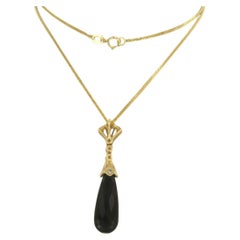 Necklace and pendant with onyx and single cut diamonds up to 0.16ct 14k gold