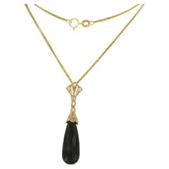 Necklace and pendant with onyx and single cut diamonds up to 0.16ct 14k gold