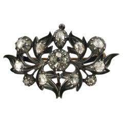 Broche victorienne avec diamants taillés en rose jusqu'à 1,00ct 14k or et argent