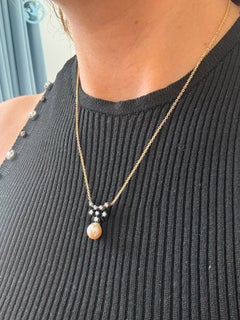 Collana con perla e diamanti taglio rosa fino a 0,15 carati in oro e argento 14 carati