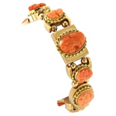 HIGH VICTORIN Bracelet with coral portrait carving 14k gold - 19 cm - 44.3 grams