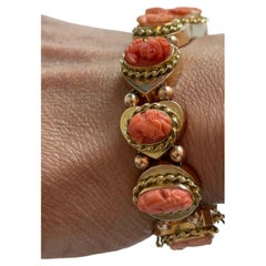 HIGH VICTORIN Bracelet with coral portrait carving 14k gold - 19 cm - 44.3 grams
