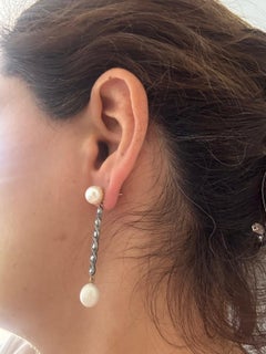Ohrringe mit Perlen und Diamanten im Rosenschliff bis zu 0,05 Karat 14k Gold und Silber