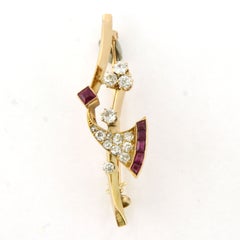 Broche RETRO con rubí y diamante de talla antigua «mine cut» de hasta 0,50 ct, en oro de 14k