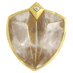 MUNSTEINER ring with rutiel quartz and square cut diamond up to 0.10ct 18k gold