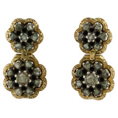 Ohrringe im viktorianischen Stil mit Diamanten im Rosenschliff bis zu 0,50 ct, 18-karätiges Gold, Silber, 10,7 Gramm