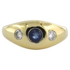 Ring with sapphire and brilliant cut diamonds up to 0.32ct 18k gold 8.2 grams