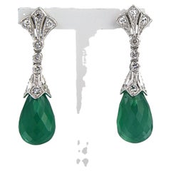 14k gold earrings with chalcedony and single cut diamond total 0.34ct 5.5 grams