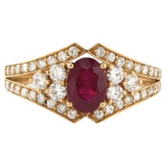 Ring with ruby and brilliant cut diamonds up to 0.64ct 18k gold 4.5 grams