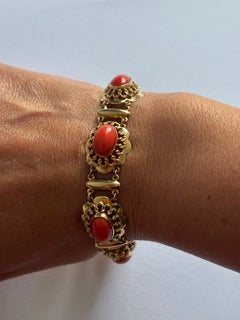 Pulsera de estilo VICTORIANO CLÁSICO con coral, oro de 14k, 21,9 gramos