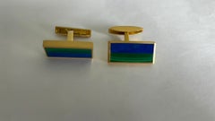 Gemelos de oro amarillo de 18 quilates con lapislázuli y malaquita, 21,7 g