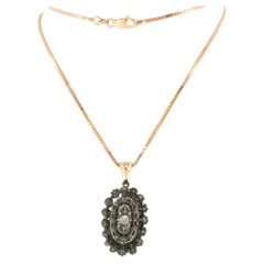 collana e pendente con diamanti taglio rosa fino a 0,10ct in oro e argento 14k