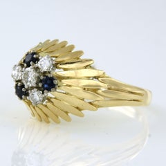 Ring with sapphire and old EUropean cut diamonds up to 0.26ct 14k gold 5.7 grams