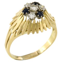 Ring with sapphire and old EUropean cut diamonds up to 0.26ct 14k gold 5.7 grams