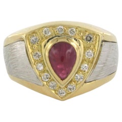 Ring with ruby and brilliant cut diamonds up to 0.21ct 14k gold 6.1 grams