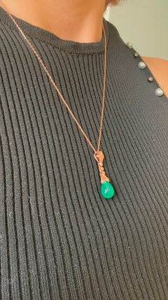 Necklace and pendant with chalcedony nd single cut diamonds 14k gold