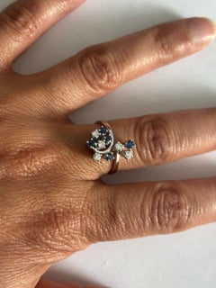 MODERN Ring with sapphire and brilliant cut diamonds up to 0.25ct 14k gold