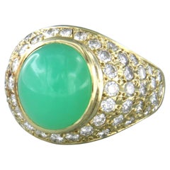 Ring with chrysophrase and brilliant cut diamonds up to 1.50ct 14k gold 5.1 gram