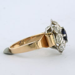 RIng with sapphire and old mine cut diamonds up to 1.45ct 18k gold
