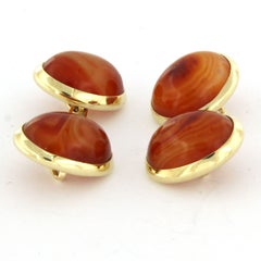 Gemelos de oro amarillo de 14k con ágata engastada - tamaño: 1,7 cm x 1,4 cm; 11,6 gramos