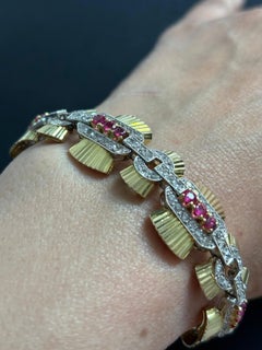 RETRO bracelet with ruby and single cut diamonds up to 0.40ct 18k gold, platinum