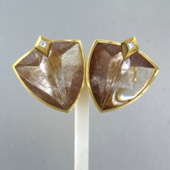 MUNSTEINER-Ohrringe mit Rutilquarz und Diamanten bis zu 0,20 ct, 18-karätiges Gold