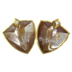 MUNSTEINER-Ohrringe mit Rutilquarz und Diamanten bis zu 0,20 ct, 18-karätiges Gold