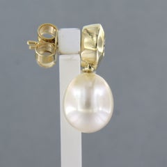 Earrings with pearl and brilliant cut diamond sup to 0.30ct 14k gold 6.6 grams