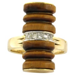 Ring mit Katzenaugen-Stein und Diamanten im Brillantschliff bis zu 0,09 Karat, 14-karätiges Gold
