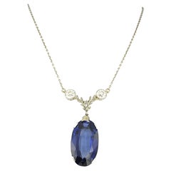 Choker with sapphire and old mine and rose cut diamonds up to 2.10ct platinum