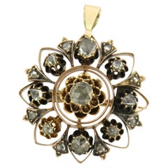Victorian brooch/ pendant with rose cut diamonds up to 0.30ct 14k gold 9.9 grams