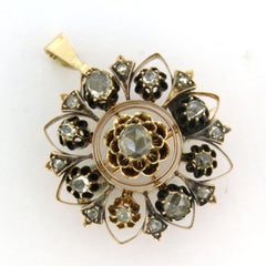 Victorian brooch/ pendant with rose cut diamonds up to 0.30ct 14k gold 9.9 grams
