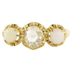 Anello con opale e diamante a taglio rosa fino a 0,60 ct - 3,3 grammi - oro 18 carati