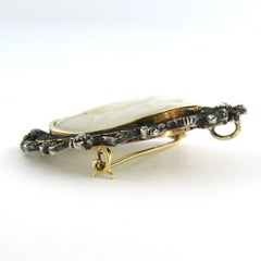 Victorian brooch with enamel, cameo and rose cut diamonds 14k gold and silver