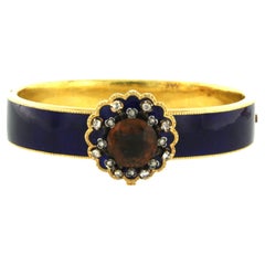 Bracciale d'epoca con smalto blu, citrino e diamanti, in oro 18 carati, 32,0 grammi
