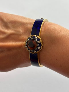 Bracciale d'epoca con smalto blu, citrino e diamanti, in oro 18 carati, 32,0 grammi