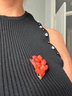 High Victorian 10k Gold Coral Branch Brooch, Netherlands, Circa 1870