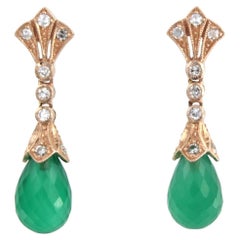 Earrings with chalcedony and single cut diamonds up to0.45ct 14k gold 6.0 grams