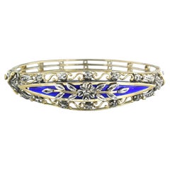 Bracciale con smalto blu e diamanti taglio rosa Oro 18 carati e argento 21,0 grammi