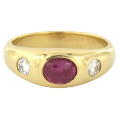 Ring with ruby and brilliant cut diamonds up to 0.20ct 18k gold 5.6 grams