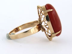 Cocktail Pink gold Eduardian ring with coral 4.9 grams 10k gold