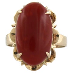 Cocktail Pink gold Eduardian ring with coral 4.9 grams 10k gold