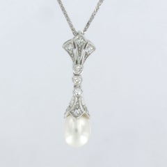 Necklace and pendant with pearl and single cut diamonds up to 0.15ct 14k gold
