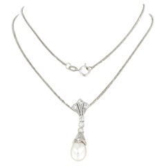 Necklace and pendant with pearl and single cut diamonds up to 0.15ct 14k gold