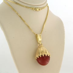 Necklace and pendant with coral 17.0 grams 14k yellow gold