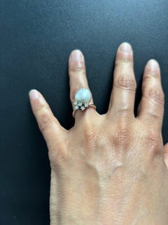 Ring with baroque pearl and brilliant cut diamonds up to 0.30ct 18k gold