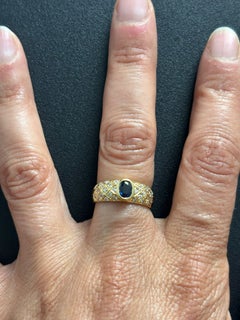 Ring with sapphire and brilliant cut diamond up to 0.45ct 14k gold 4.8 grams