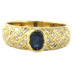 Ring with sapphire and brilliant cut diamond up to 0.45ct 14k gold 4.8 grams