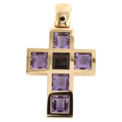FRED MOES cross pendant with amethyst and garnet - 50.3 grams - 18k pink gold