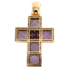 FRED MOES cross pendant with amethyst and garnet - 50.3 grams - 18k pink gold